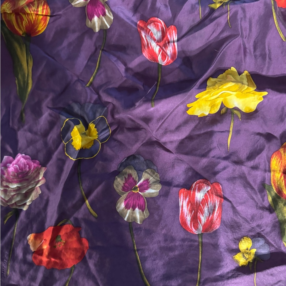 Adrienne Vittadini Purple Silk Floral Scarf 24x24